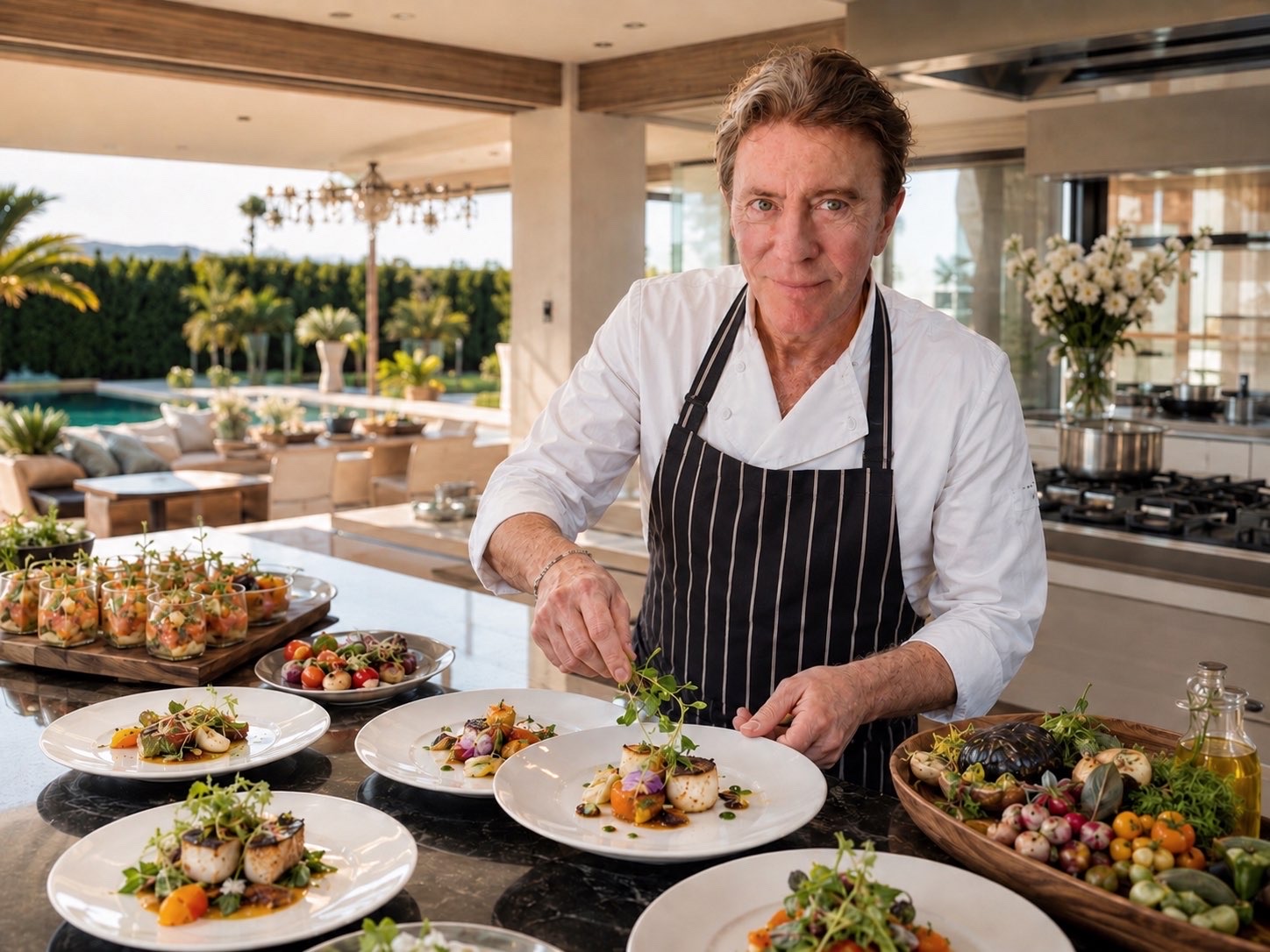 Le chef dressant ses assiettes dans une cuisine ouverte